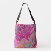 抽象芸術トリップ（幻覚体験）のようなマゼンタレインボーカラーレトロアート クロスボディバッグ (裏面)