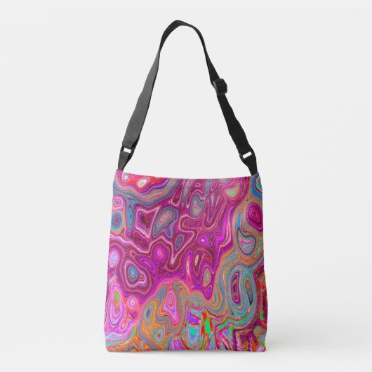 抽象芸術トリップ（幻覚体験）のようなマゼンタレインボーカラーレトロアート クロスボディバッグ (裏面)