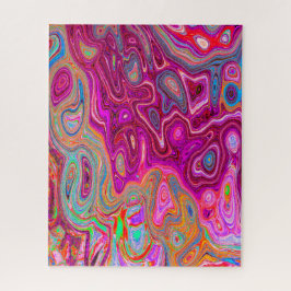抽象芸術トリップ（幻覚体験）のようなマゼンタレインボーカラーレトロアート ジグソーパズル