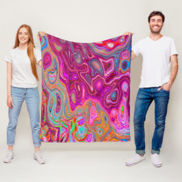 抽象芸術トリップ（幻覚体験）のようなマゼンタレインボーカラーレトロアート フリースブランケット