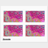 抽象芸術トリップ(幻覚体験)のようなマゼンタレインボーカラーレトロアート 長方形シール (シート)