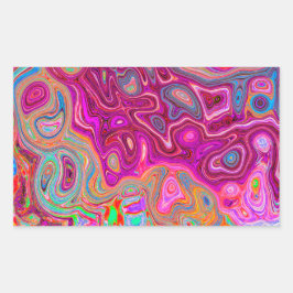 抽象芸術トリップ（幻覚体験）のようなマゼンタレインボーカラーレトロアート 長方形シール