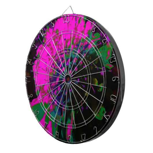 抽象芸術トリップ(幻覚体験)のようなレトロホットピンクとブラックフラワー ダーツボード (正面右)