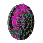 抽象芸術トリップ(幻覚体験)のようなレトロホットピンクとブラックフラワー ダーツボード (正面左)