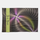 抽象芸術トリップ（幻覚体験）のような光沢カラフル3Dフラクタル名 キッチンタオル (横)