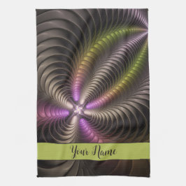 抽象芸術トリップ（幻覚体験）のような光沢カラフル3Dフラクタル名 キッチンタオル