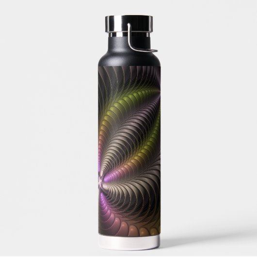 抽象芸術トリップ（幻覚体験）のような光沢カラフル3Dフラクタル芸術 ウォーターボトル (左面)