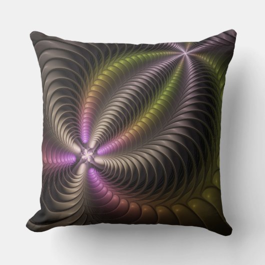 抽象芸術トリップ(幻覚体験)のような光沢カラフル3Dフラクタル芸術 クッション (正面)