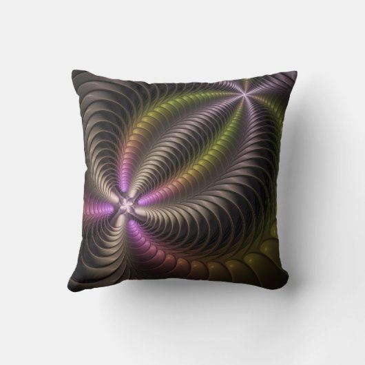 抽象芸術トリップ（幻覚体験）のような光沢カラフル3Dフラクタル芸術 クッション (裏面)