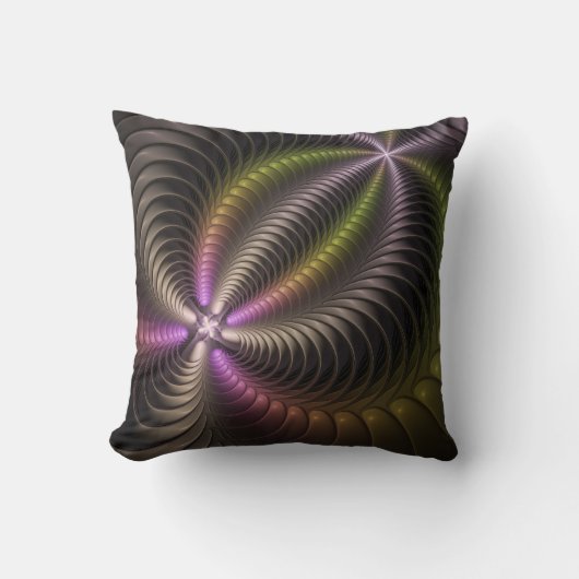 抽象芸術トリップ(幻覚体験)のような光沢カラフル3Dフラクタル芸術 クッション (正面)