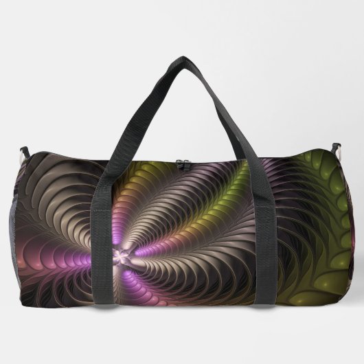 抽象芸術トリップ（幻覚体験）のような光沢カラフル3Dフラクタル芸術 ダッフルバッグ (裏面)