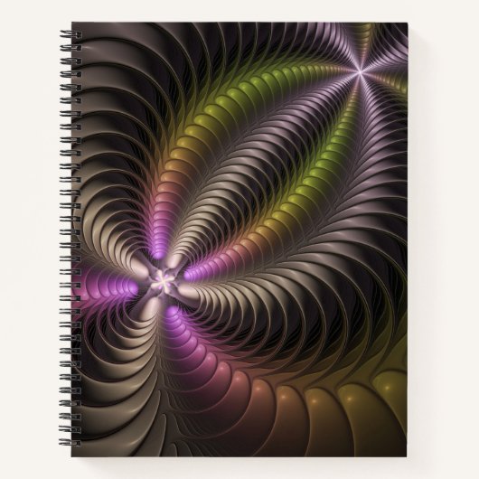 抽象芸術トリップ（幻覚体験）のような光沢カラフル3Dフラクタル芸術 ノートブック (正面)