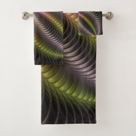 抽象芸術トリップ（幻覚体験）のような光沢カラフル3Dフラクタル芸術 バスタオルセット