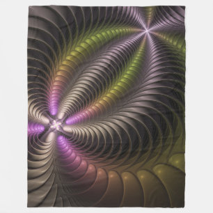 抽象芸術トリップ(幻覚体験)のような光沢カラフル3Dフラクタル芸術 フリースブランケット