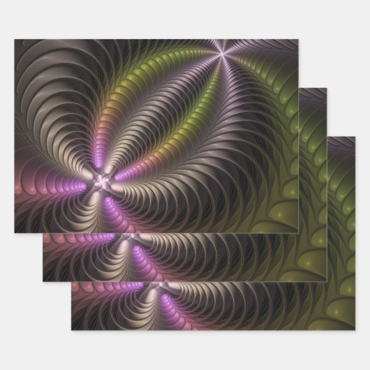 抽象芸術トリップ（幻覚体験）のような光沢カラフル3Dフラクタル芸術 ラッピングペーパーシート (セット)