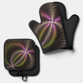 抽象芸術トリップ（幻覚体験）のような光沢カラフル3Dフラクタル芸術 鍋つかみ&鍋敷きセット (正面/裏面)