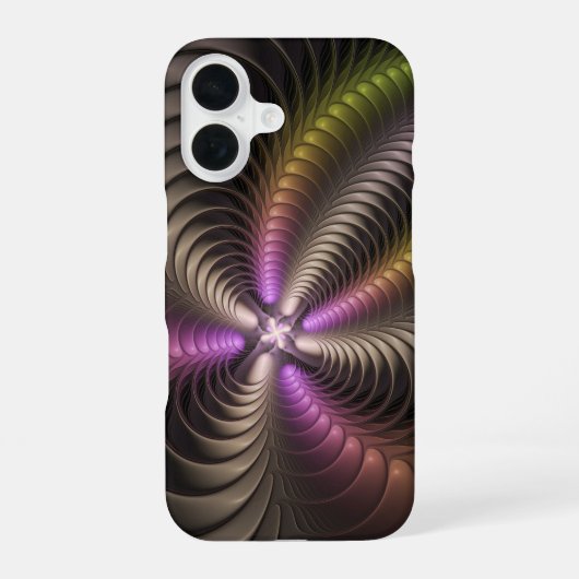 抽象芸術トリップ（幻覚体験）のような光沢カラフル3Dフラクタル芸術 iPhone 16ケース (裏面)