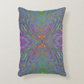 抽象芸術トリップ（幻覚体験）のような紫、オレンジと緑の蝶 アクセントクッション (正面(垂直))