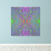 抽象芸術トリップ(幻覚体験)のような紫、オレンジと緑の蝶 キャンバスプリント (インサイチュ (ウッドフロア))
