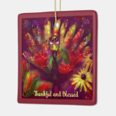 抽象芸術トルコ鳥フローラ赤お洒落黄 セラミックオーナメント (左)