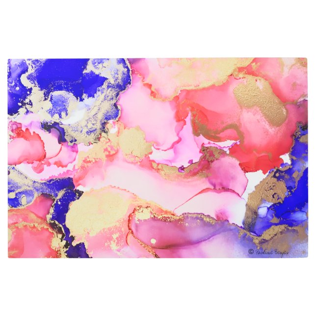 抽象芸術トレンディーパープルピンク金ゴールドスワーズアーモダント メタルプリント (正面)