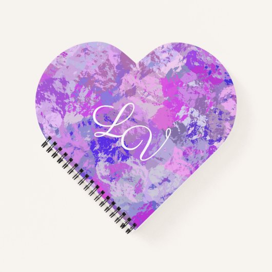 抽象芸術トレンディー迷彩柄ピンクパープルブルーハート ノートブック (正面)