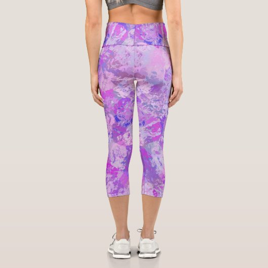 抽象芸術トレンディー迷彩柄ピンクパープルブルー カプリレギンス (裏面)