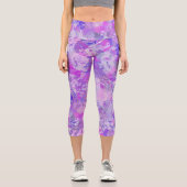 抽象芸術トレンディー迷彩柄ピンクパープルブルー カプリレギンス (正面)