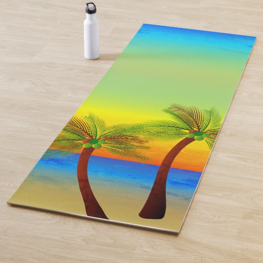 抽象芸術トロピカルライフパームツリーズシースケープ ヨガマット (インサイチュ)