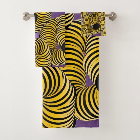 抽象芸術トンネルイエローブラックパープルグラデーション バスタオルセット (インサイチュ)