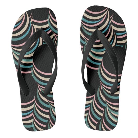 抽象芸術トンネル渦巻きピンク緑ブラック ビーチサンダル (フットベッド)