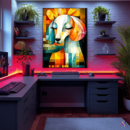 抽象芸術ドッグアート – 幾何学動物デザイン ポスター