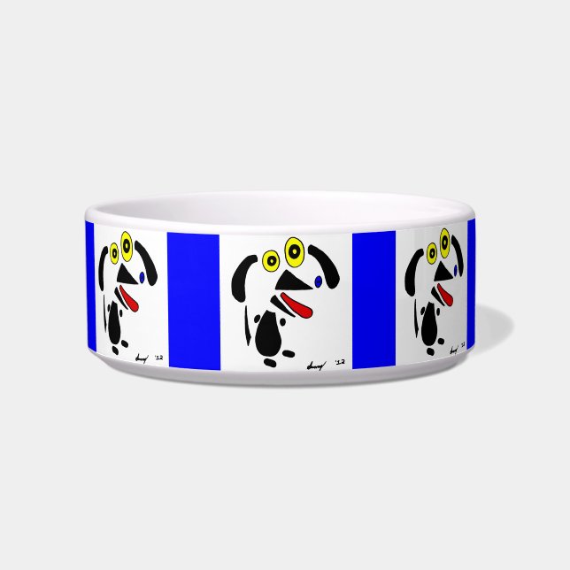 抽象芸術ドッグペットボウル – 青 ボウル (正面)