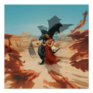 抽象芸術ドラゴンスカルウィッチーAIアートセミグロス ポスター
