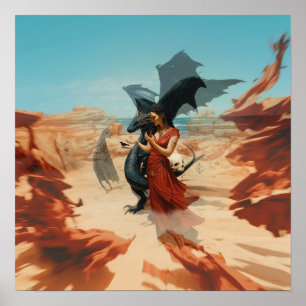 抽象芸術ドラゴンスカルウィッチーAIアートマットバリュー ポスター