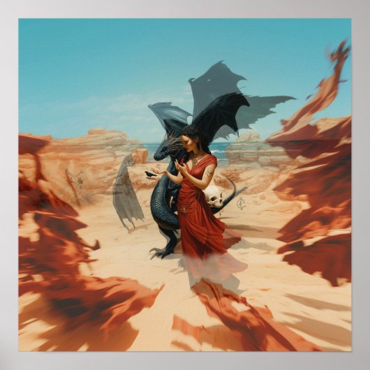 抽象芸術ドラゴンスカルウィッチーAIアートマットバリュー ポスター (正面)