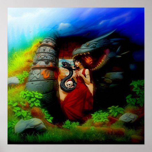 抽象芸術ドラゴンスカルウィッチーAIアートマットバリュー ポスター (正面)