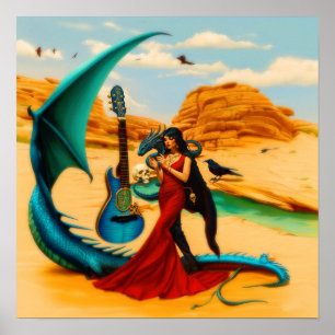 抽象芸術ドラゴンスカルウィッチーAIアートマットバリュー ポスター