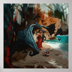 抽象芸術ドラゴンスカルウィッチーAIアートマットバリュー ポスター