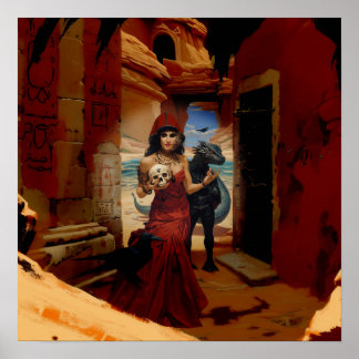 抽象芸術ドラゴンスカルウィッチーAIアートマットバリュー ポスター