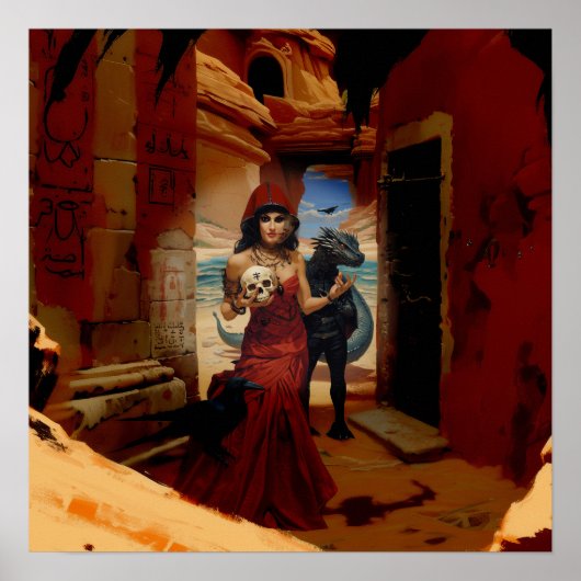 抽象芸術ドラゴンスカルウィッチーAIアートマットバリュー ポスター (正面)