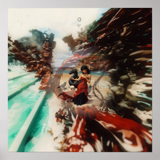 抽象芸術ドラゴンスカルウィッチーAIアートマットバリュー ポスター