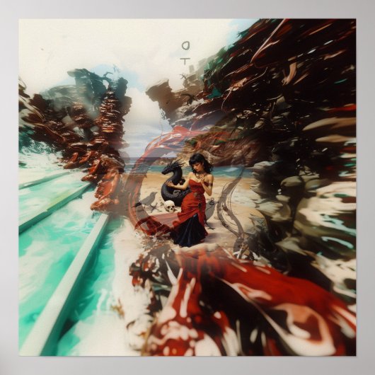 抽象芸術ドラゴンスカルウィッチーAIアートマットバリュー ポスター (正面)