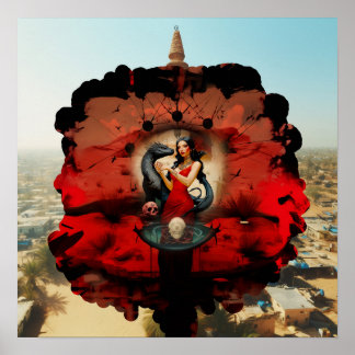 抽象芸術ドラゴンスカルウィッチーAIアートマットバリュー ポスター