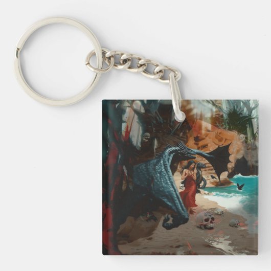 抽象芸術ドラゴンスカルオカルトダークウィッチーAIアート キーホルダー (正面)