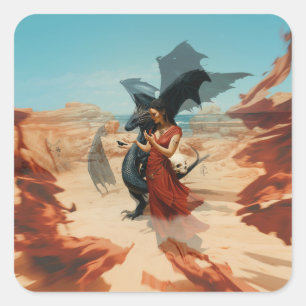 抽象芸術ドラゴンスカルオカルトダークウィッチーAIアート スクエアシール