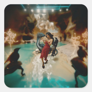 抽象芸術ドラゴンスカルオカルトダークウィッチーAIアート スクエアシール