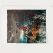 抽象芸術ドラゴンスカルオカルトダークウィッチーAIアート タペストリー (正面(横))