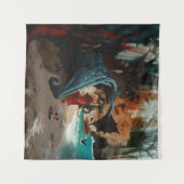 抽象芸術ドラゴンスカルオカルトダークウィッチーAIアート タペストリー (正面(横))