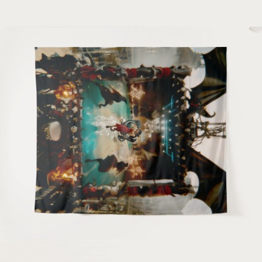 抽象芸術ドラゴンスカルオカルトダークウィッチーAIアート タペストリー (正面(横))